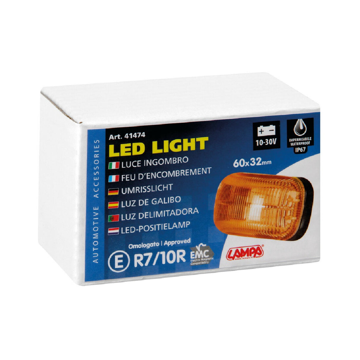 Lampa Luce ingombro a 4 Led, montaggio in superficie, 10/30V - Arancio