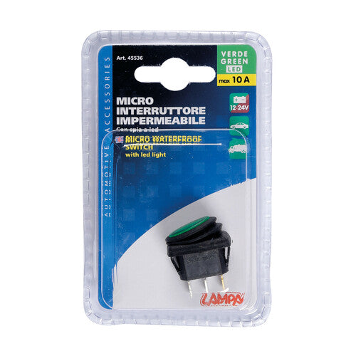 Lampa Micro interruttore impermeabile con spia a Led - 12/24V - Verde 45536