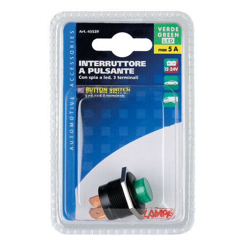 Interruptor pulsador Lampa con indicador LED - 12/24 V - Verde 45539