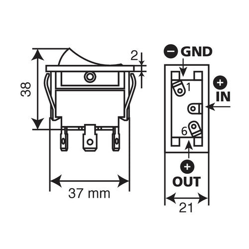 Interruptor Lampa con luz indicadora LED - 12/24V - 20A 45553