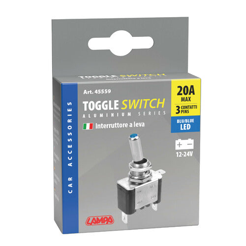 Lampa Interruttore a leva, in alluminio con spia a Led - 12/24V - Blu - 20A