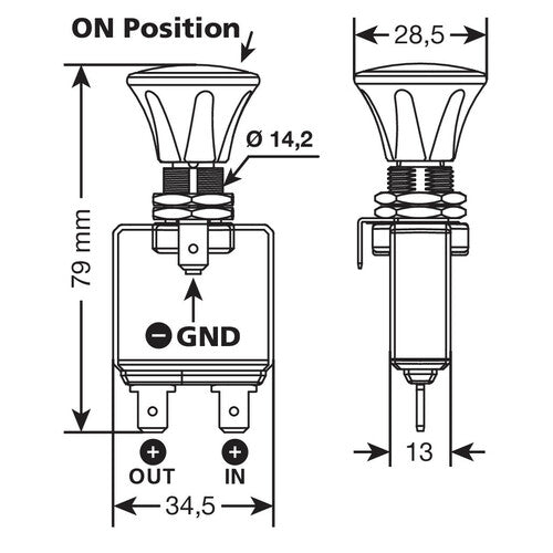 Druck-Zug-Schalter mit LED-Anzeige – 12/24 V – 50 A