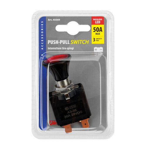 Push-Pull Switch with LED Indicator - 12/24V - 50A