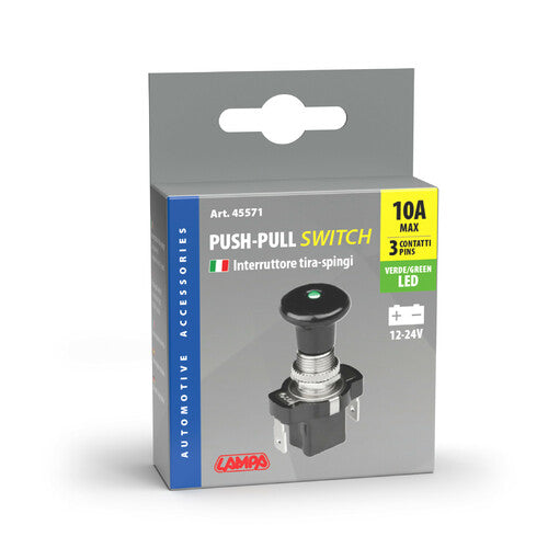 Lampa Interruttore tira-spingi con spia a Led - 12/24V - Verde - 10A