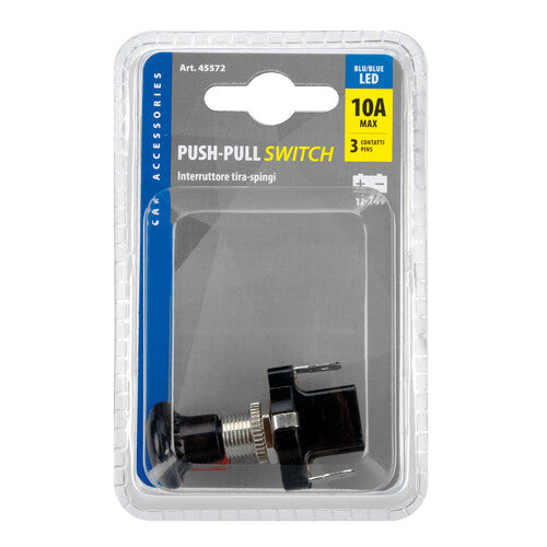 Lampa Interruttore tira-spingi con spia a Led - 12/24V - Blu - 10A 45572