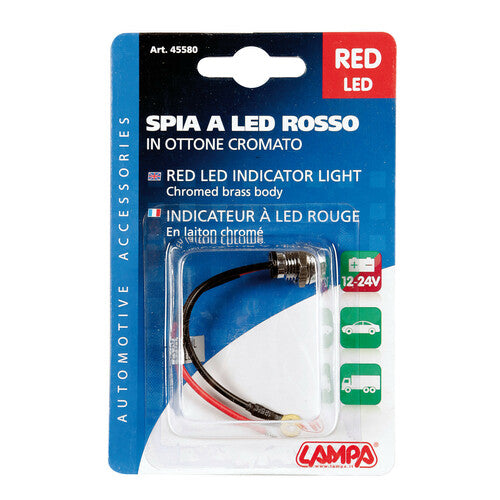Lampa Spia a Led, in ottone cromato - 12/24V - Rosso - 15A