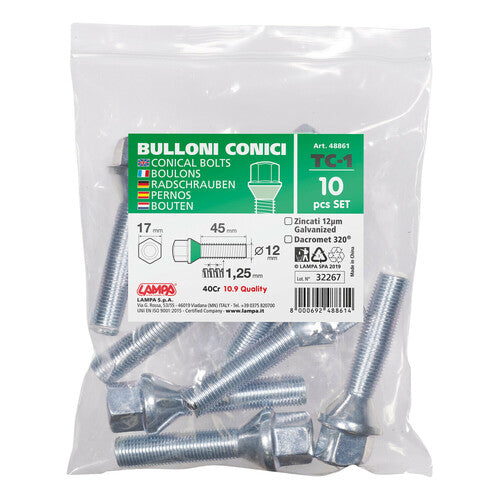 Pilot Set 10 Tapered Bolts - TC1 - Envelope