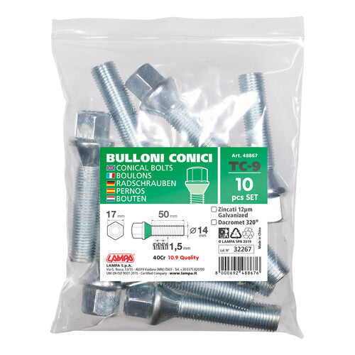 Pilot Set of 10 Tapered Bolts - TC9 - Envelope