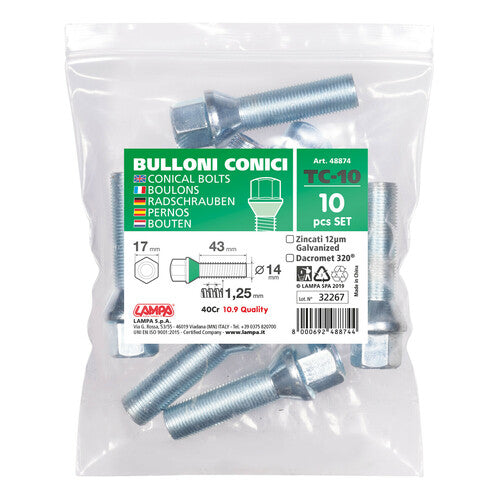 Pilot Set of 10 Tapered Bolts - TC10 - Envelope