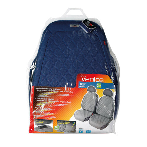 Pilot Venice pair of seat covers made of fresh polyester techno-linen fabric, Blue