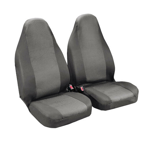 Lámpara de respaldo alto Duka, par de fundas para asientos delanteros en tejido elástico de jacquard y poliéster - Gris 55024