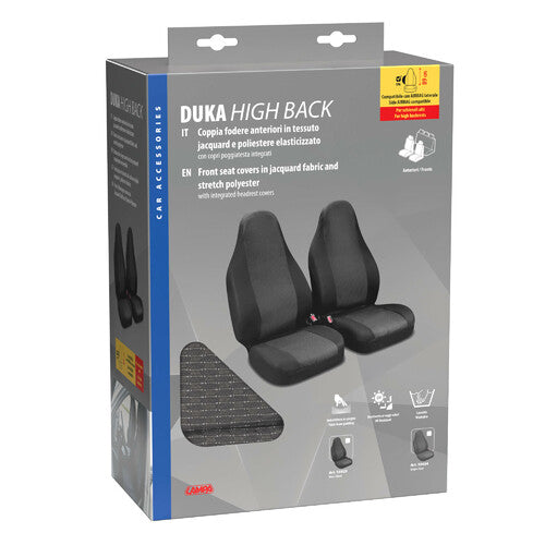Lámpara de respaldo alto Duka, par de fundas para asientos delanteros en tejido elástico de jacquard y poliéster - Gris 55024