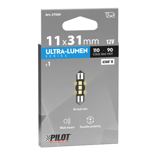 Pilot 12V Ultra-Lumen Series - 11,3x31 mm - SV8.5-8 - 1 ud - Caja - Blanco - Doble polaridad