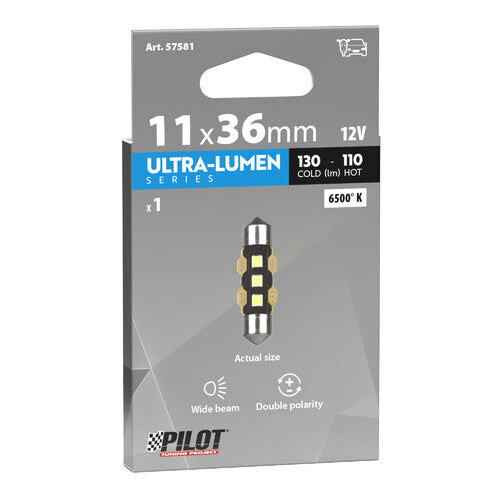 Pilot 12V Ultra-Lumen Series - 11,3x36 mm - SV8.5-8 - 1 ud - Caja - Blanco - Doble polaridad