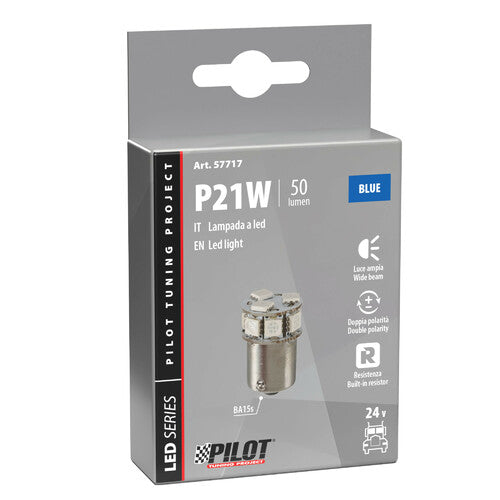 Piloto Led serie 24/32V - 10 SMD x 1 chip - (P21W) - BA15s - 1 ud - Caja - Azul - Doble polaridad - Resistencia incorporada