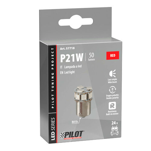 Pilot 24/32V Led series - 10 SMD x 1 chip - (P21W) - BA15s - 1 pz - Scatola - Rosso - Doppia polarità - Resistenza incorporata