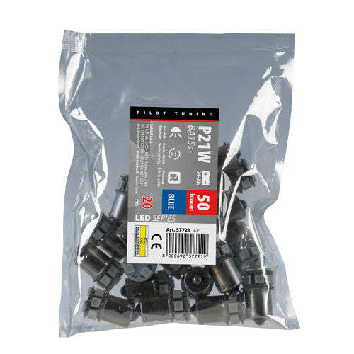 Pilot 24/32V Led series - 10 SMD x 1 chip - (P21W) - BA15s - 20 pz - Scatola - Blu - Doppia polarità - Resistenza incorporata