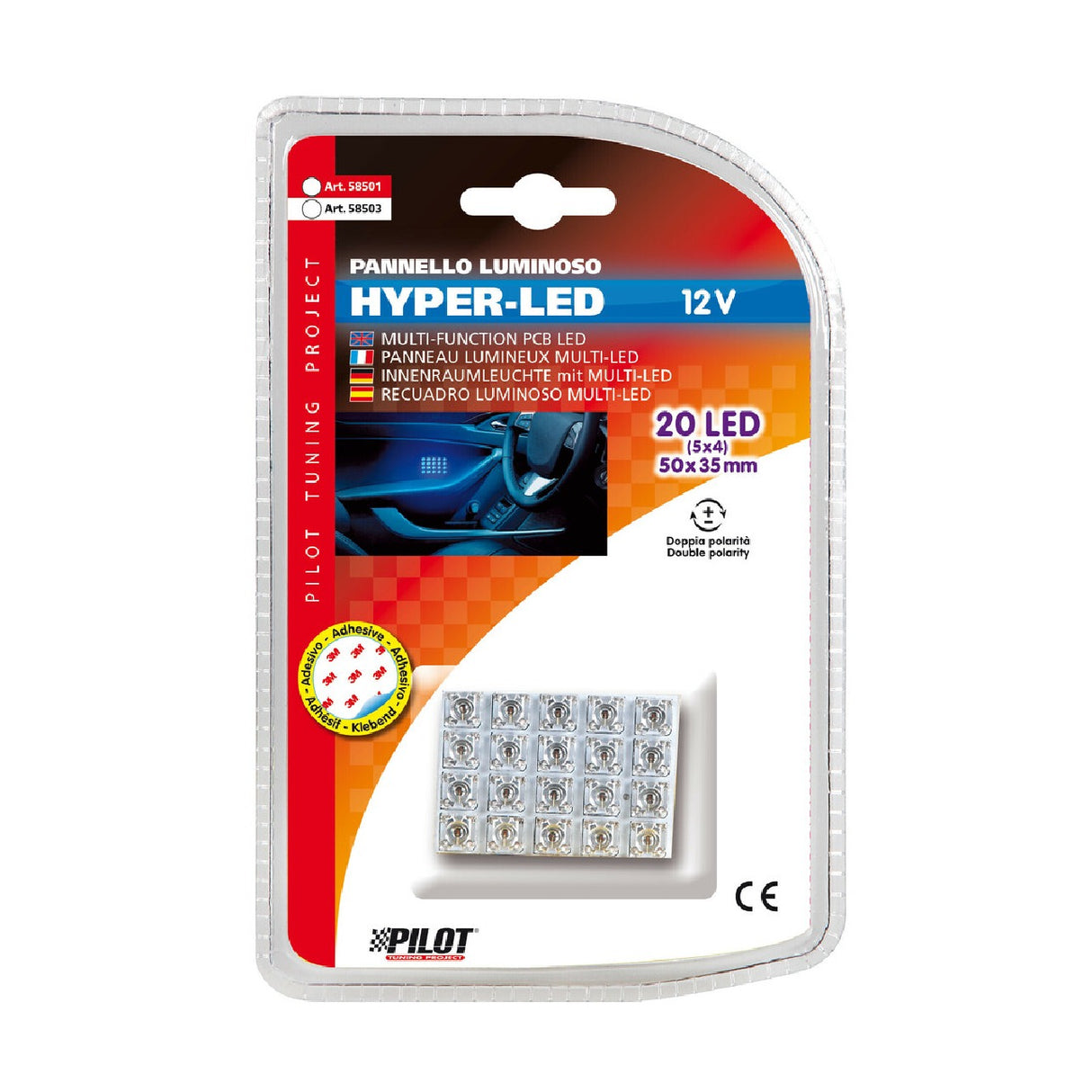 Pilot 12V Hyper-Led - Pannello 20 Led - 35x50 mm - 1 pz - D/Blister - Bianco