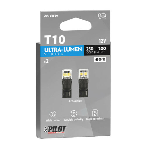 Pilot 12V Ultra-Lumen Series - (T10) - W2.1x9.5d - 2 uds - Caja - Blanco - Doble polaridad - Resistencia incorporada