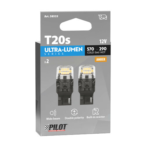 Pilot 12V Ultra-Lumen Series - (WY21W) - W3x16d - 2 pz - Scatola - Arancio - Doppia polarità - Resistenza incorporata