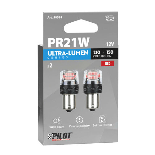 Pilot 12V Ultra-Lumen Series - (PR21W) - BAW15s - 2 pz - Scatola - Rosso - Doppia polarità - Resistenza incorporata