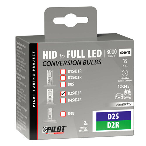 Pilot 12-24V Lampade a Led per conversione fari Xenon - (D2S-D2R) - 35W - 2 pz - Scatola