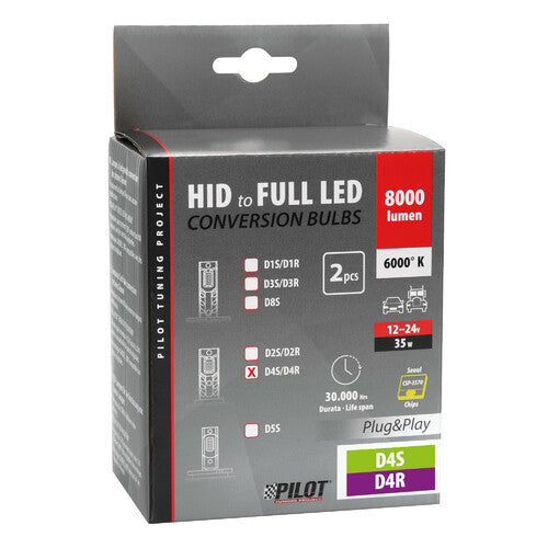 Pilot 12-24V Lampade a Led per conversione fari Xenon - (D4S-D4R) - 35W - 2 pz - Scatola