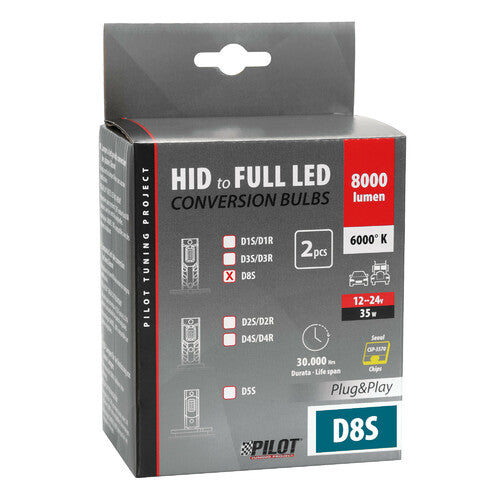 Bombillas LED Pilot de 12-24 V para conversión de faros de xenón (D8S), 35 W, 2 unidades, caja