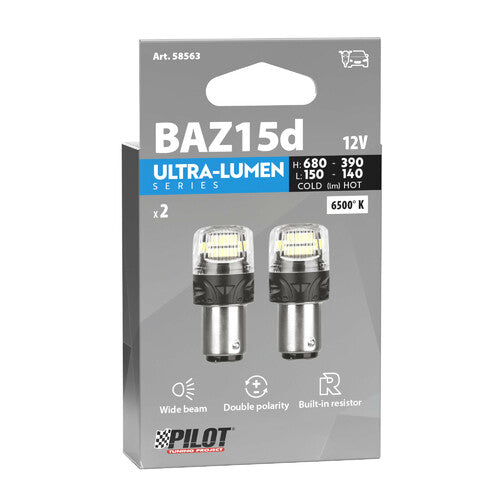 Pilot 12V Ultra-Lumen Series - (P21/4W) - BAZ15d - 2 uds - Caja - Blanco - Doble polaridad - Resistencia incorporada