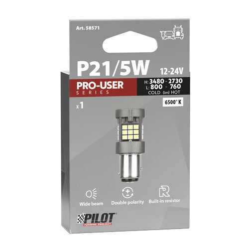 Pilot 12/24V Pro-User Series - (P21/5W) - BAY15d - 1 pz - Scatola - Bianco - Doppia polarità - Resistenza incorporata