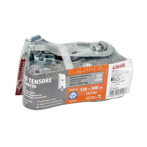 Lampa Tensioning Strap with Ratchet - Hook for Internal Loads - 1.2+3 m