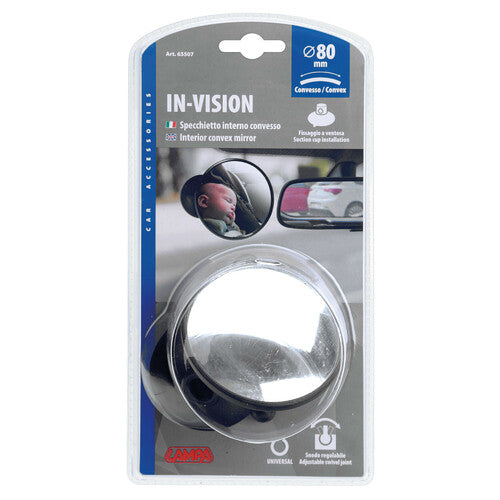 Round Rearview Mirror with Suction Cup - 80mm