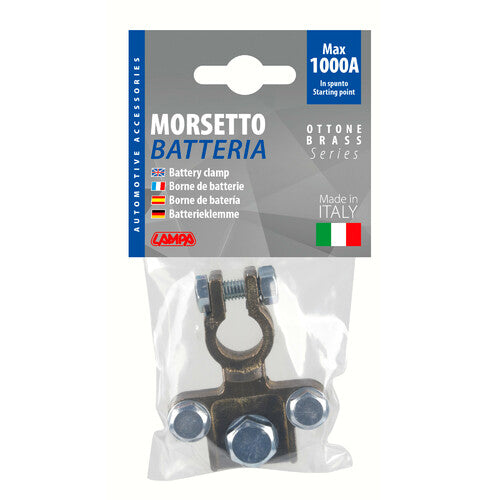 Lámpara de baterÃa de alta resistencia con abrazadera; conexión de cable a terminal de tornillo - orificio de terminal 8/10/8 mm - Polo positivo 69906