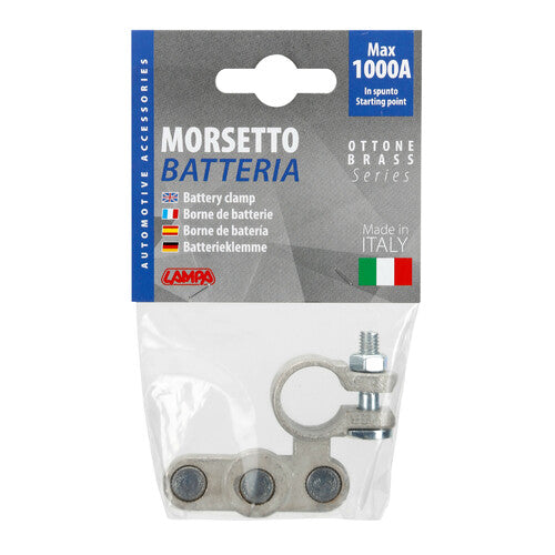 Lampa Morsetto batteria zincato; fissaggio cavo a capocorda su vite - foro capocorda 6/6/6 mm - Polo positivo 69909