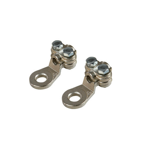 Lámpara Juego de 2 terminales para cable de alimentación de latón niquelado, con placa de fijación de cable - Sección 25 mm, agujero 8 mm 69925