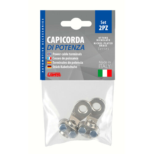 Lámpara Juego de 2 terminales para cable de alimentación de latón niquelado, con placa de fijación de cable - Sección 25 mm, agujero 8 mm 69925