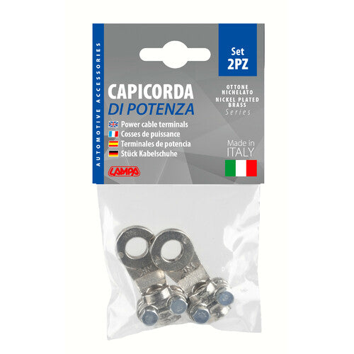 Lámpara Juego de 2 terminales para cable de alimentación de latón niquelado, con placa de fijación de cable - Sección 35 mm, agujero 10 mm 69926