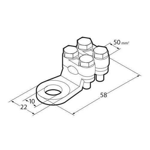 Lámpara Juego de 2 terminales para cable de alimentación de latón niquelado, con fijación de cable de doble placa - Sección 50 mm, agujero 10 mm 69927