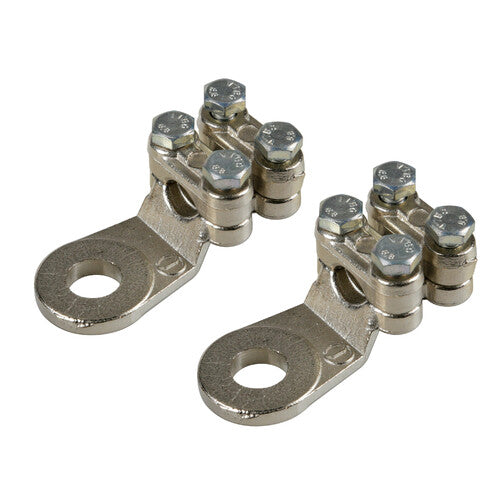 Lámpara Juego de 2 terminales para cable de alimentación de latón niquelado, con fijación de cable de doble placa - Sección 70 mm, agujero 12 mm 69928