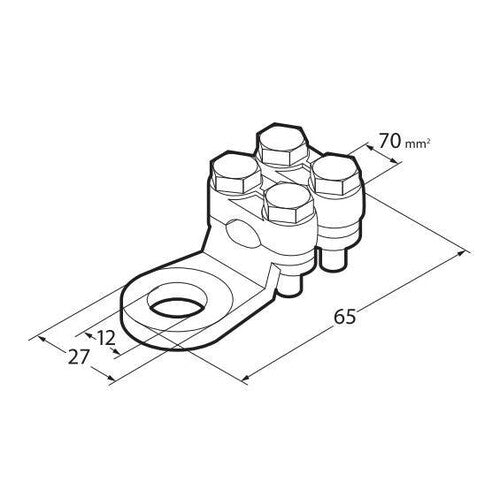 Lámpara Juego de 2 terminales para cable de alimentación de latón niquelado, con fijación de cable de doble placa - Sección 70 mm, agujero 12 mm 69928