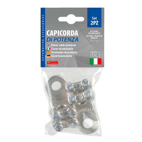 Lámpara Juego de 2 terminales para cable de alimentación de latón niquelado, con fijación de cable de doble placa - Sección 70 mm, agujero 12 mm 69928