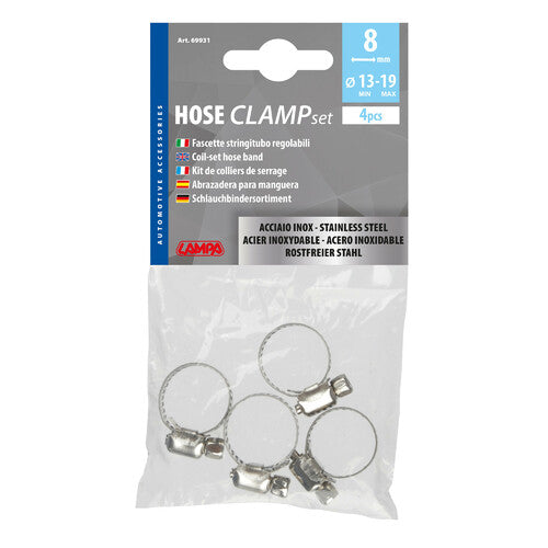 Abrazaderas de manguera de acero inoxidable para lámpara, juego de 4, diámetro de 8 mm, 13-19 mm, 69931