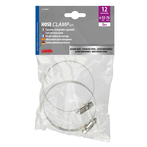 Abrazaderas de manguera de acero inoxidable Lampa (juego de 2 piezas, 12 mm de diámetro, 52-76 mm, 69936)