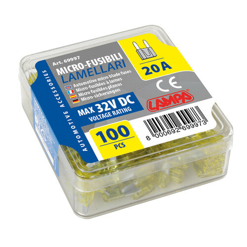 Lampenset mit 100 Mikro-Flachsicherungen, 12/32 V – 20 A