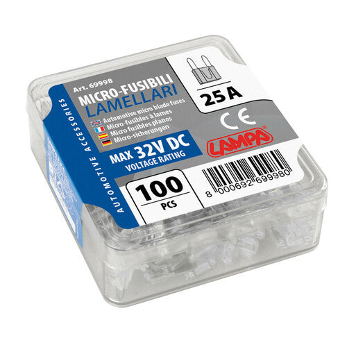 Lampenset mit 100 Mikro-Flachsicherungen, 12/32 V – 25 A