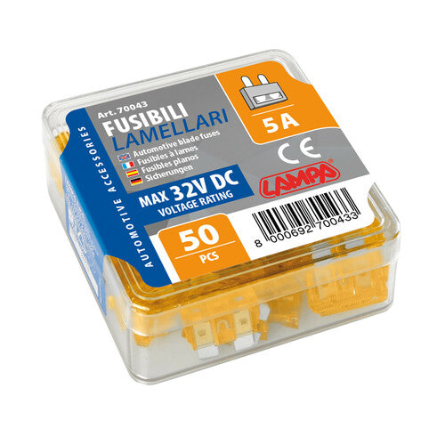 Packung mit 50 Flachsicherungen, 12/32 V – 5 A