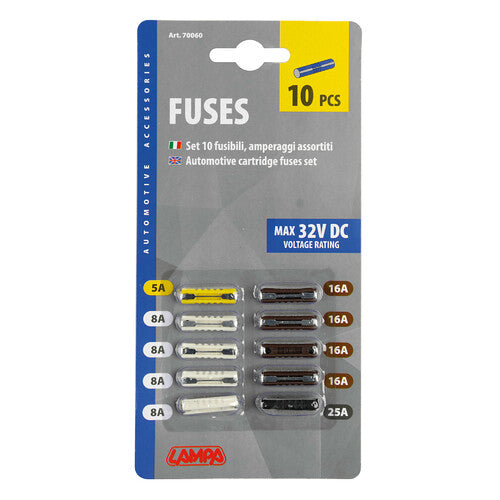 Lampenset mit 10 verschiedenen Sicherungen, 12/32V 70060