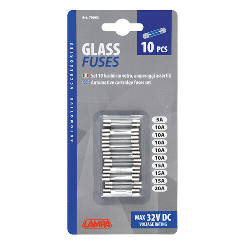 Juego de 10 fusibles de vidrio para lámpara, 12/32 V 70062