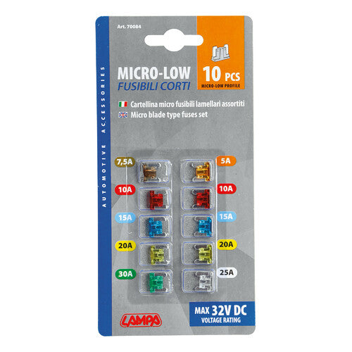Juego de 10 fusibles de cuchilla de perfil micro-bajo, 12/32 V 70084