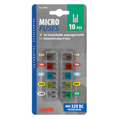 Lampa Set 10 micro-fusibili lamellari assortiti, 12/32V 70085